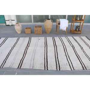 Alfombra Vintage de 5.4x11.2 pies, Alfombra Turca, Alfombra de Lana Blanca con Diseño Floral - Product Image 4