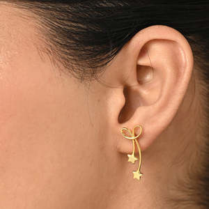 Boucles d'oreilles en argent sterling 925 de qualité supérieure pour femmes et filles, avec or 14 carats et diamants, saphirs taille princesse, clous en forme d'étoile et de goutte d'eau - Product Image 4