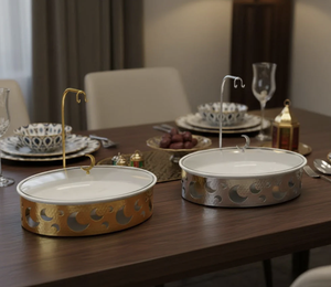 Dernier design chauffe-plat arabe en acier inoxydable, forme de plat à gratin, pour service de buffet et mariage, avec support de couvercle en métal - Product Image 5
