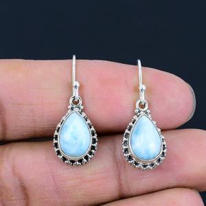 925 argent Sterling massif femmes et filles Fine Dangle Collection boucles d'oreilles bijoux Spinner haute qualité Larimar pierres précieuses boucles d'oreilles - Product Image 4