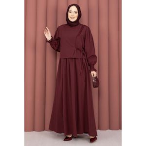 Conjunto Casual de Dos Piezas para Mujer con Ribete de Encaje, Tela Crepé Borgoña, Pantalones Ajustados Holgados de Verano y Top Corto - Product Image 1