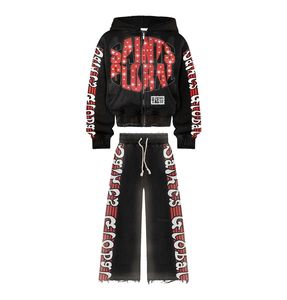 Ensemble de survêtement d'hiver unisexe de qualité supérieure, taille plus, tissu respirant, pantalon à strass, tenue graphique de créateur - Product Image 1