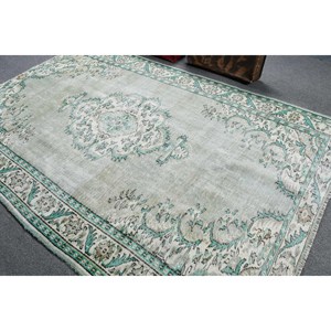 Tapis turc 6,1 x 9,2 pieds, tapis en laine vintage à imprimé animal vert - Product Image 4