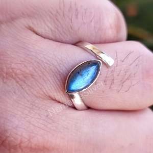 Handmade Women's Labradorite Sterling Silver <b>Ring</b> Boho Marquise Design <b>Adjustable</b> <b>Size</b> Gift for Her - Product Image 1