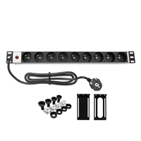 PDU 19 pouces 1U 9 prises gris pour montage en rack UPS avec supports de montage réglables, voyant d'alimentation, aluminium, 16A 250V