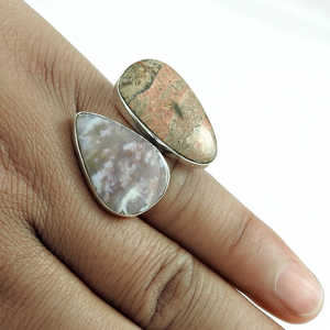 Anillos de Plata de Ley 925 Más Populares con Piedra Preciosa de Jaspe Original y Extravagante, Diseño de Piedra Preciosa Abierta, Joyería Bohemia - Product Image 2