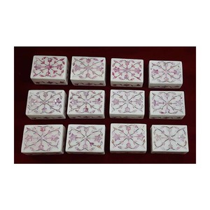 Nouveau produit 2023 belle nacre rose travail d'art décoratif incrusté de boîtes en marbre blanc pour la vente en gros - Product Image 1