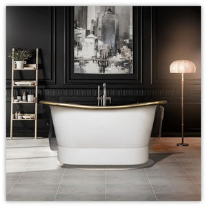 Baignoire autoportante moderne en or blanc de luxe, design d'intérieur pour hôtel et appartement, laiton bicolore. - Product Image 1
