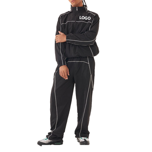 Ensemble 2 pièces pour homme, logo personnalisé, nylon, vêtements de sport, course à pied, piping blanc, coupe-vent à séchage rapide, survêtement noir, imprimé hiver - Product Image 6