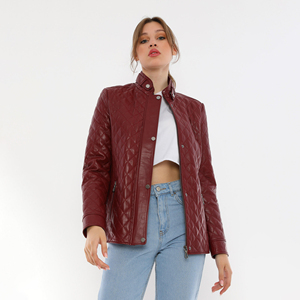 Vêtements d'hiver 2025 Vente en gros Veste en cuir véritable vintage rouge Mode Veste en cuir pour femmes Vêtements d'extérieur pour femmes Veste en cuir coupe-vent - Product Image 1