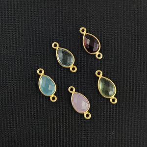 Conectores colgantes de bisel facetado en forma de pera de cuarzo Aqua 10x8mm Conectores de piedras preciosas de doble bucle chapados en oro de Plata de Ley 925 - Product Image 2