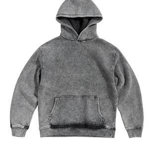 Sweat à capuche gris délavé à l'acide, style vintage, pull oversize, molleton de coton doux, streetwear décontracté, sweat à capuche d'hiver pour homme et femme - Product Image 1