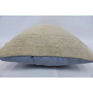 Beige Wool Kantha Patchwork <b>Bolster</b> <b>Pillow</b> 16x24 Inch Rustic Boho Design Vintage Embroidered Floral Pattern Woven Non-Slip - Product Image 5