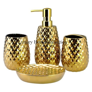 Ensemble de salle de bain en métal texturé en cristal couleur or poli miroir fait à la main attrayant accessoires de toilette et de cuisine approvisionnement - Product Image 2