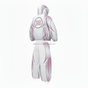 plus size High Quality 220GSM Windbreaker Set Soft Polyester Fabric Reflective <b>Pink</b> White Design Custom Logo Windbreaker Set - Product Image 3