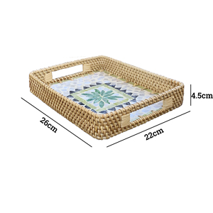 Plateau rectangulaire en rotin capiz de haute qualité avec poignée |   Produit artisanal écologique - Product Image 1