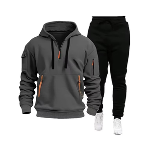 Tenue de sport décontractée 2 pièces avec logo personnalisé OEM pour hommes, survêtement de jogging brodé avec capuche et pantalon de survêtement, ensemble survêtement - Product Image 4