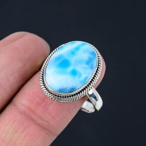 Bague de promesse de pierres précieuses Larimar 925 bijoux en argent Sterling bague de promesse faite à la main Style Boho solide 925 timbre meilleure qualité bijoux - Product Image 3