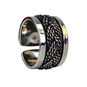 Vintage Classic 925 Sterling Silver Rhodium Plated Braided Gemstone Rings Handmade Engagement Woven Band Jewelry for Men Women - Product Image 1