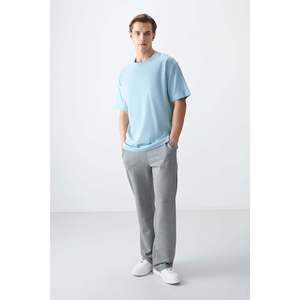 T-shirt basique pour homme Air Jones bleu clair 100% coton, épais, doux, texturé, coupe ample - 88353 - Product Image 4