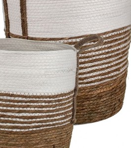 Set Of Wholesale Price Basket Set Cotton and Stitching Seagrass Basket Household Organization <b>Laundry</b> - Product Image 2