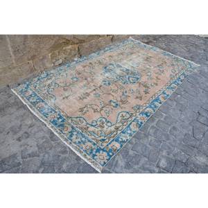 Tapis Vintage 48x84ft en Laine Turque Beige Bleu Patchwork Style Classique Boho Rectangle Design pour Salon Chevet Support en Latex - Product Image 3