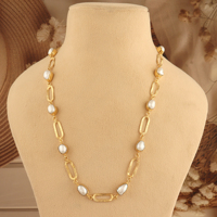 Collier de perles blanches d'eau douce naturelles collier à breloques en or pour femmes chaîne à maillons lariat femmes mode bijoux de perles minimalistes