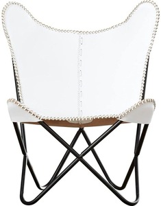 White Leather Butterfly Chair for Bedroom Outdoor Rustic Style Foldable Leisure Chair Iron Perfect Living Room Cover Replacement - Product Image 5