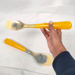 White Swirl Resin Eco-Friendly Salad Server Set <b>Large</b> Salad Spoon Fork Dishwasher <b>Safe</b> Dinnerware Tableware for Home Hotel Use - Product Image 1