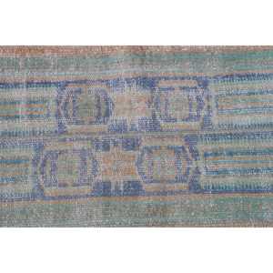 Alfombra vintage de 1.4x10.2 pies, alfombra turca con motivos de plantas y árboles azules - Product Image 5