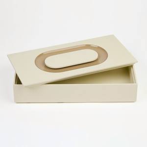 Boîte de rangement laquée élégante pour les maisons minimales Boîte décorative géométrique beige crème fabriquée à la main moderne - Product Image 2