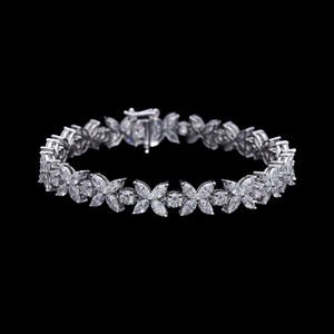 14K <b>Gold</b> F VVS VS Lab Grown CVD Diamond Rhodium Plated Floral Bracelet Marquise Cut Stones Luxury Flower Design Fine Jewelry - Product Image 1
