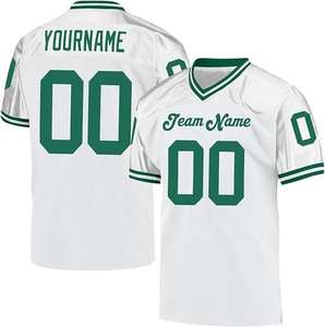 Camiseta de fútbol blanca personalizada con detalles verdes para hombre, uniforme de equipo sublimado con cuello en V, manga corta, opción de logotipo, nombre y número, malla - Product Image 1