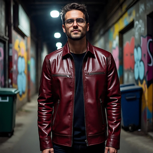 Vente en gros sur mesure Blouson aviateur universitaire en cuir véritable pour hommes col rond fermeture éclair logo avant coupe-vent respirant hiver - Product Image 2