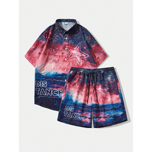 Men's Casual Short Sleeve Shirt Shorts Outfits Suitable for Spring and Summer New Design Summer Button Down T Shirt Short <b>Set</b> - Product Image 1