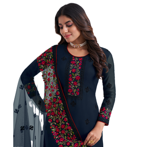 Kurti/Kurta Étnico Semisellado de Poliéster para Mujer, Estilo Indio-Pakistaní, Largo hasta el Suelo, Ideal para Fiestas y Eventos Festivos - Product Image 1