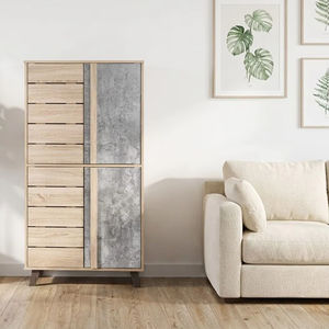 Mueble Zapatero Moderno y Elegante de 4 Puertas y 6 Niveles para 18 Pares de Zapatos, Modelo SC503, Roble Somana Claro, Mármol Claro - Product Image 1