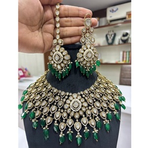 Exclusive Premium Quality Gold Plated Kundan <b>Pearls</b> Look <b>Necklace</b> <b>Set</b> With Earrings Tikka for Wedding Wear Collection For Women - Product Image 2
