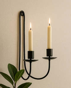 Portavelas de Pared para Sala de Estar, Aplique de Pared de Metal Negro con Portavelas Doble para Velas Cónicas, Decorativo - Product Image 3