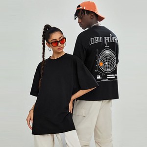 T-shirt surdimensionné en coton, poids lourd, épaule tombante avec étiquette personnalisée, respirant, vêtements urbains de grande taille, design vierge-OEM ODM - Product Image 2