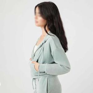 Conjunto Deportivo de Dos Piezas para Mujer, Sudadera con Capucha Corta y Cordón Ajustable en el Dobladillo, Estilo Informal - Product Image 3