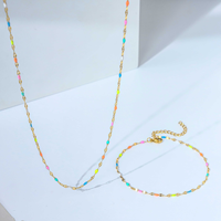 Ensemble de bijoux pour femmes, collier et bracelet en acier inoxydable plaqué or 18 carats, style bohème, chaîne à gouttes d'huile colorée