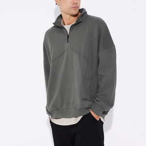 Sudaderas con cremallera de cuarto de algodón pesado Oversize Boxy Fit Drop Shoulder 1/4 Zip Rib Knit Pullover - Product Image 3