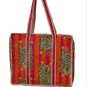 Bolsa de Mano Acolchada, Bolsa de Compras de Algodón Indio, Estampada a Mano, Reversible, Grande, Multicolor, con Estampado de Animales, Ecológica, al por Mayor - Product Image 1