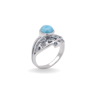 Trendy 925 Silver Larimar Cabochon Engagement <b>Rings</b> for Women Handmade 925 Silver Flower Pattern <b>Statement</b> <b>Rings</b> Diamond Wedding - Product Image 1