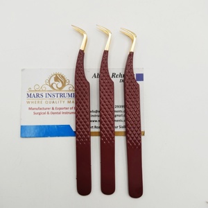 Pince à épiler à extension de cils droite en acier inoxydable avec pointe dorée et isolation diamantée rouge Outil de beauté de type volume - Product Image 5