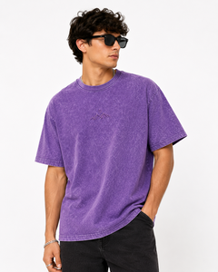 T-shirt Homme Personnalisé Vintage Urban Terrain en Coton Délavé Coupe Oversize Manches Courtes Col Rond Uni Violet Décontracté en Maille Jersey - Product Image 5