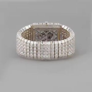 <b>Full</b> Iced Our Hip Hop Party Wear Watch Studded With High Quality Big <b>Size</b> Round Cut Moissanite With <b>Skeleton</b> Analog Face - Product Image 4