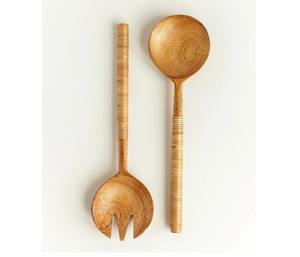 Utensilios de cocina de madera de primera calidad Logotipo privado Servidores de ensalada de madera Juego de tenedor y cuchara Herramientas de cocina Cuchara de madera - Product Image 1