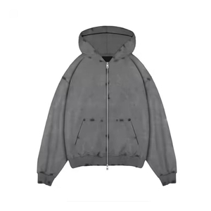 Nouveau haut de gamme en gros en détresse lavé à l'acide sweats à capuche à fermeture éclair épaule tombante poids lourd couleur unie surdimensionné sweats à capuche à fermeture éclair - Product Image 3